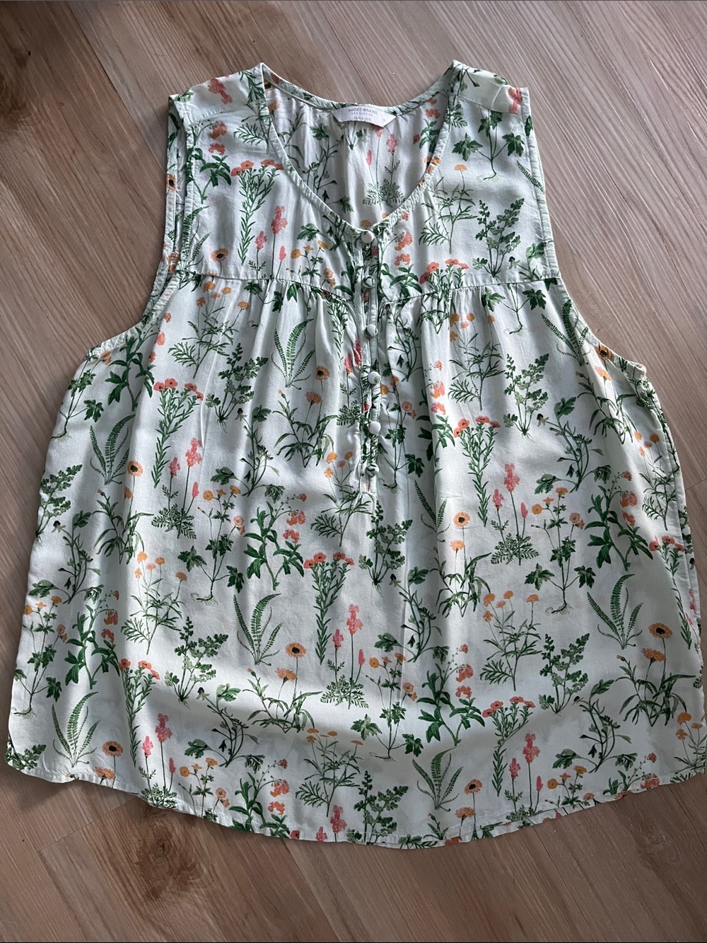 Lucky Brand light green Floral Tank Top with Green, yellow & Pink Sprigs